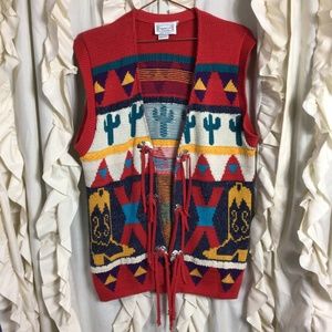Vtg Western Boot Thunderbird Concho Sweater Vest